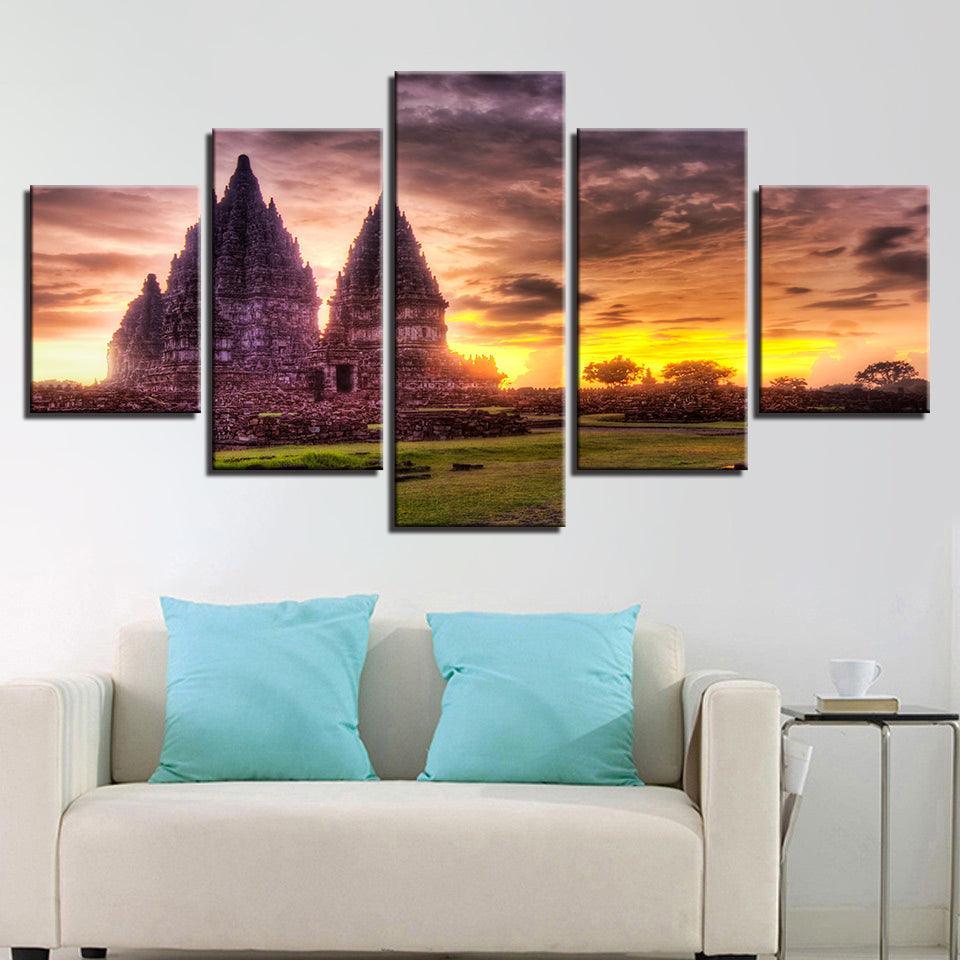 Ancient Hindu Temple 5 Piece HD Multi Panel Canvas Wall Art Frame-Original Frame
