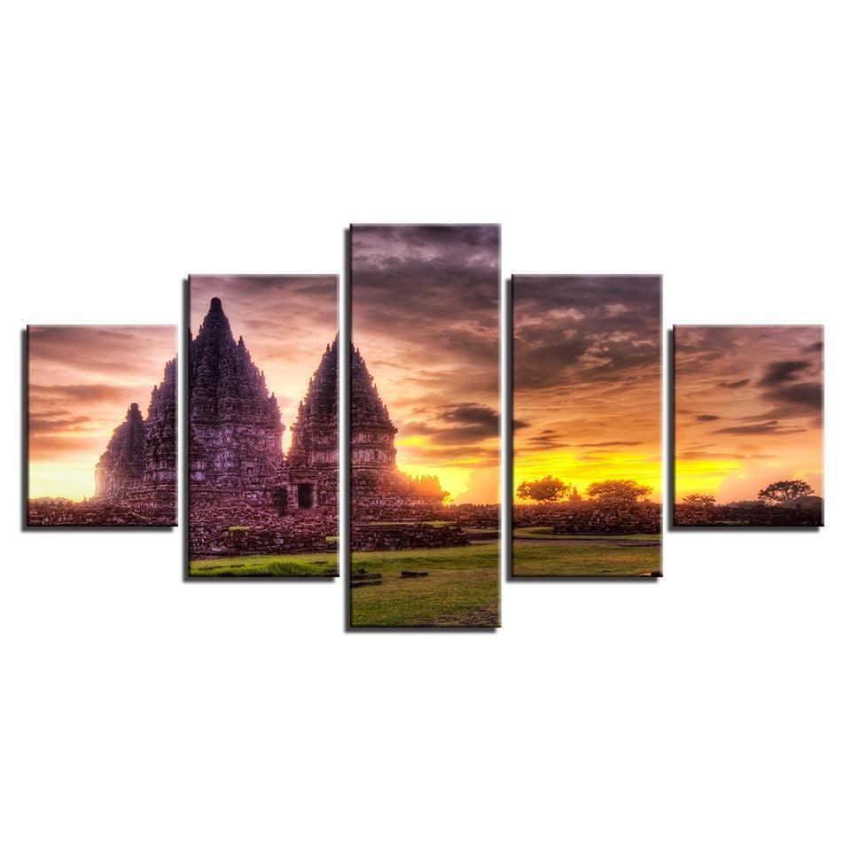 Ancient Hindu Temple 5 Piece HD Multi Panel Canvas Wall Art Frame-Original Frame