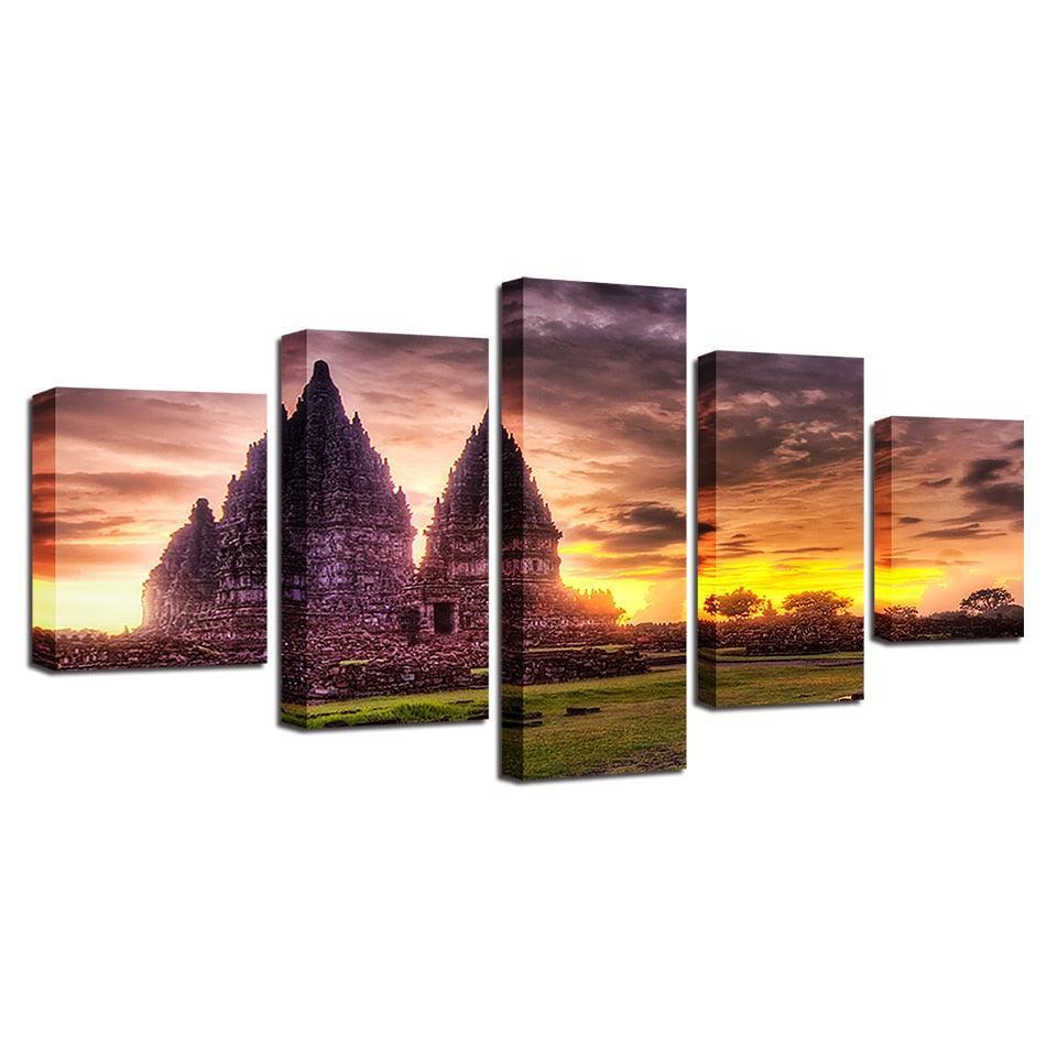 Ancient Hindu Temple 5 Piece HD Multi Panel Canvas Wall Art Frame-Original Frame