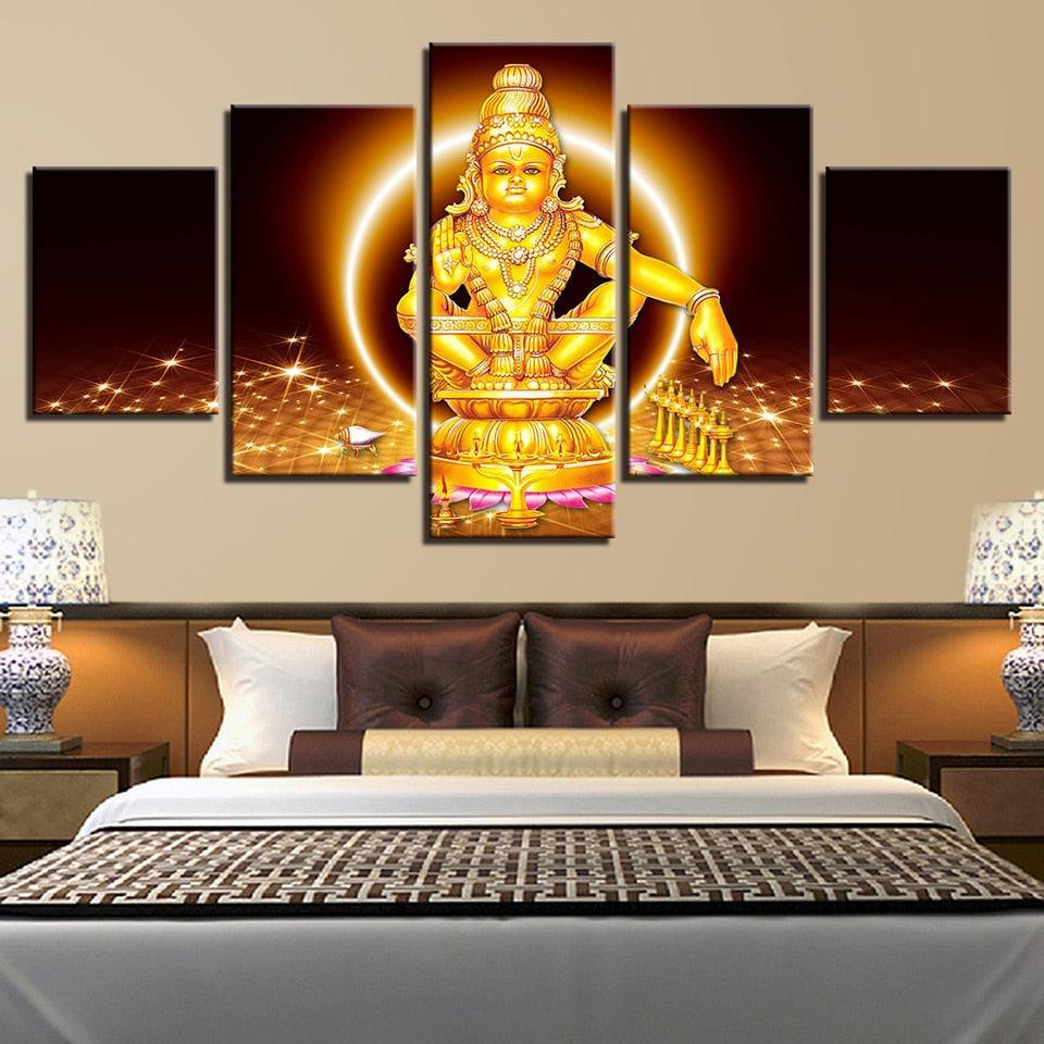 Lord Ayyappa 5 Piece HD Multi Panel Canvas Wall Art Frame-Original Frame
