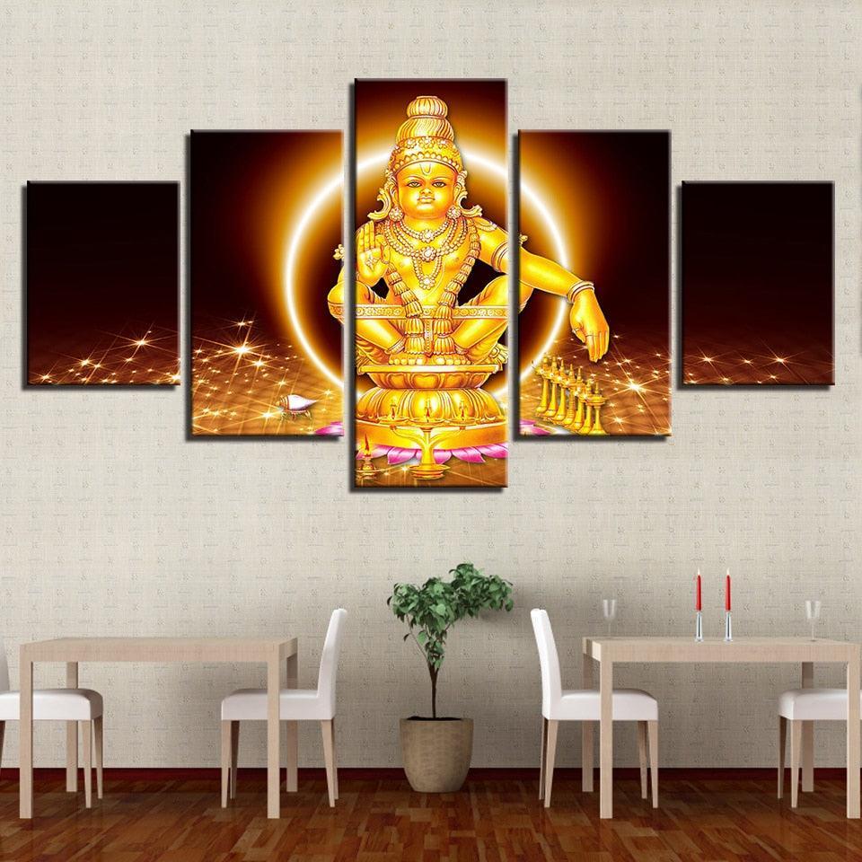 Lord Ayyappa 5 Piece HD Multi Panel Canvas Wall Art Frame-Original Frame