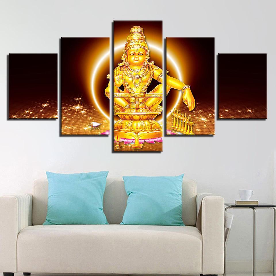 Lord Ayyappa 5 Piece HD Multi Panel Canvas Wall Art Frame-Original Frame