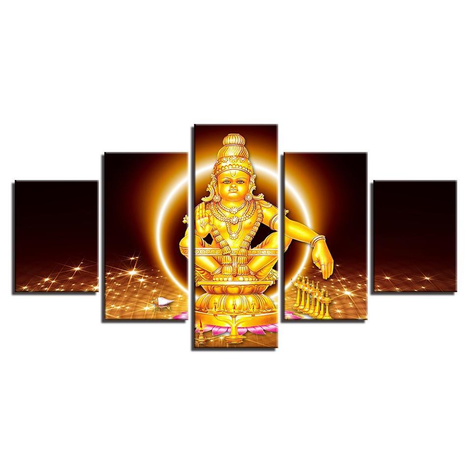 Lord Ayyappa 5 Piece HD Multi Panel Canvas Wall Art Frame-Original Frame