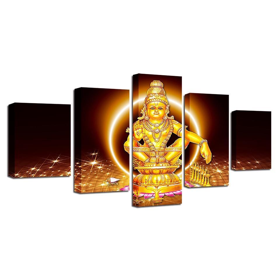 Lord Ayyappa 5 Piece HD Multi Panel Canvas Wall Art Frame-Original Frame