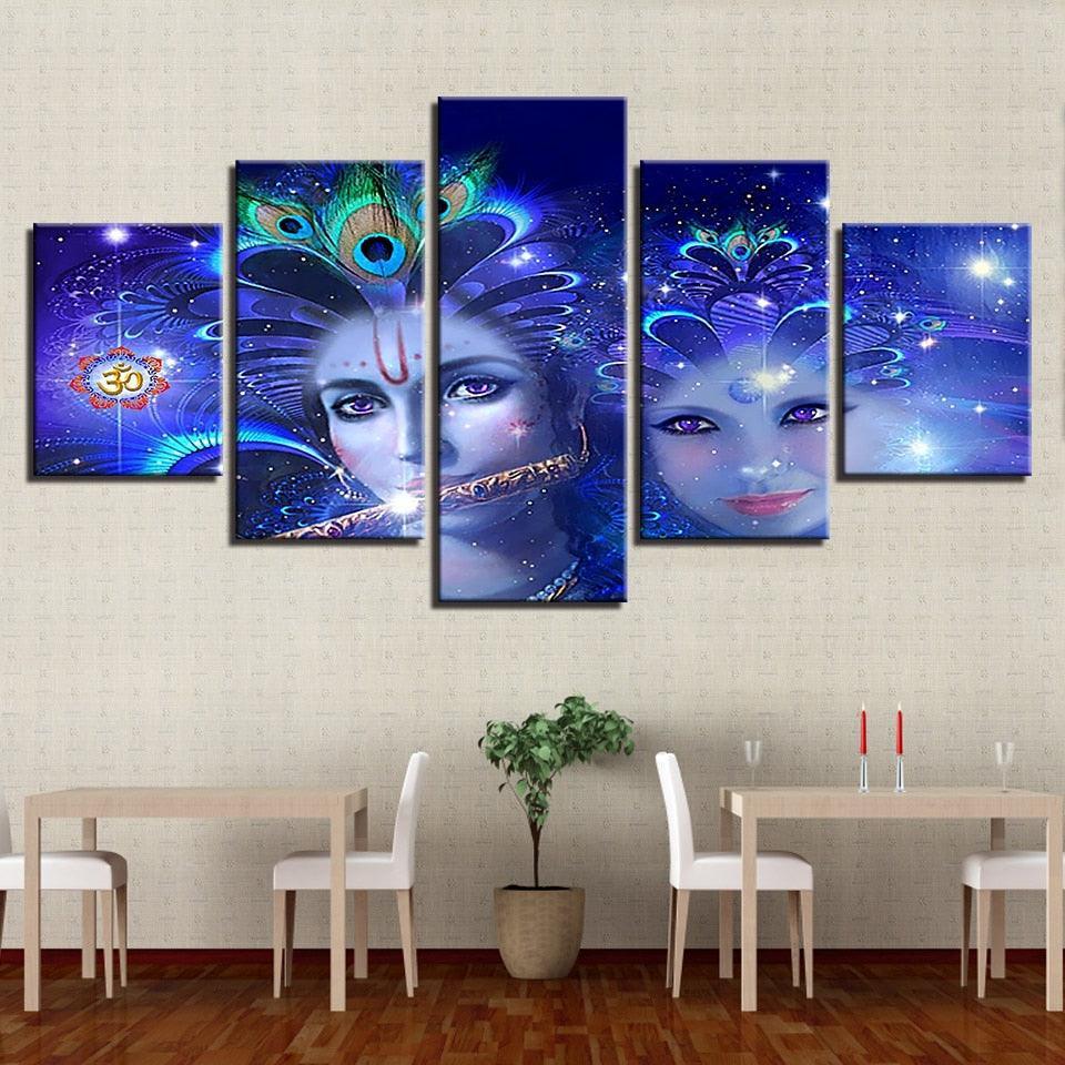 Radha And Krishna 5 Piece HD Multi Panel Canvas Wall Art-Original Frame