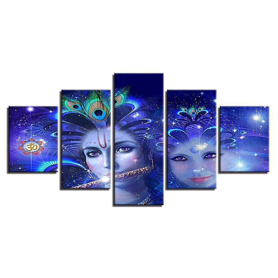 Radha And Krishna 5 Piece HD Multi Panel Canvas Wall Art-Original Frame