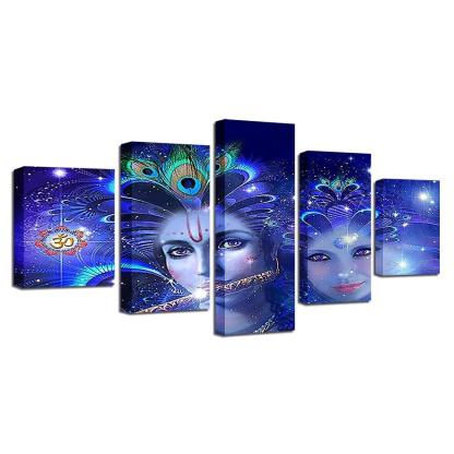 Radha And Krishna 5 Piece HD Multi Panel Canvas Wall Art-Original Frame
