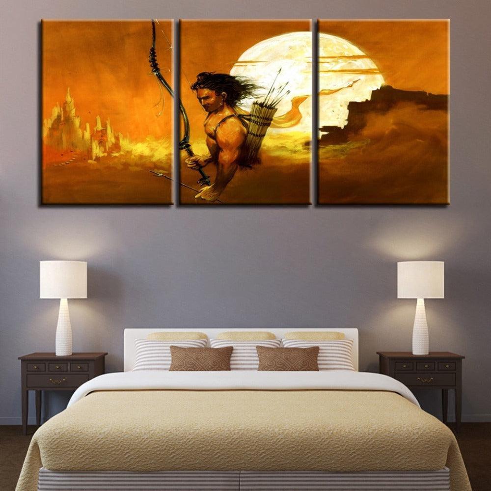 Indian Lord Rama 3 Piece HD Multi Panel Canvas Wall Art Frame-Original Frame