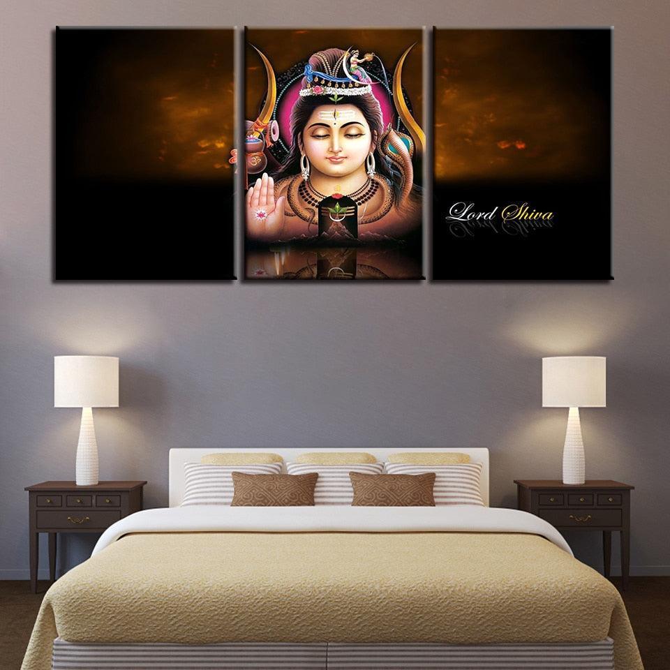 Lord Shiva 3 Piece HD Multi Panel Canvas Wall Art Frame-Original Frame