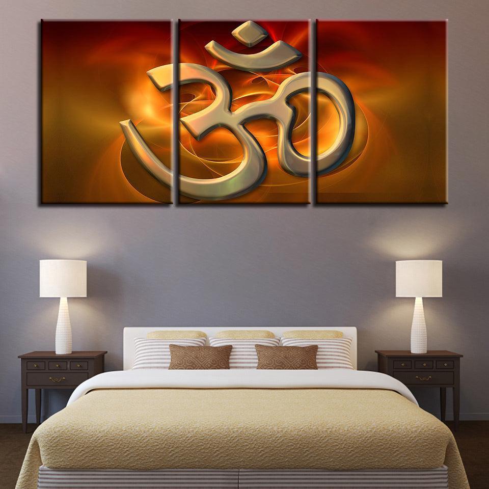 Om Mantra Poster 3 Piece HD Multi Panel Canvas Wall Art Frame-Original Frame