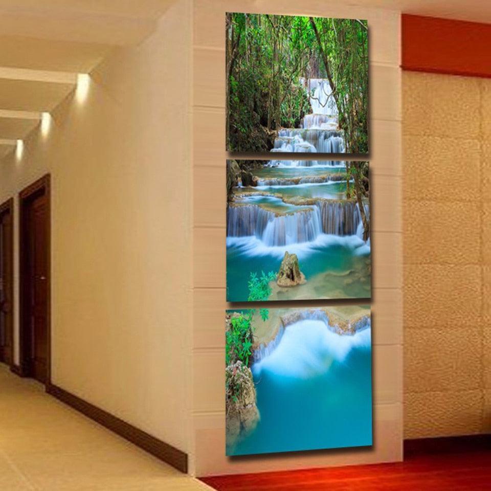 Waterfall 3 Piece HD Multi Panel Canvas Wall Art Frame-Original Frame