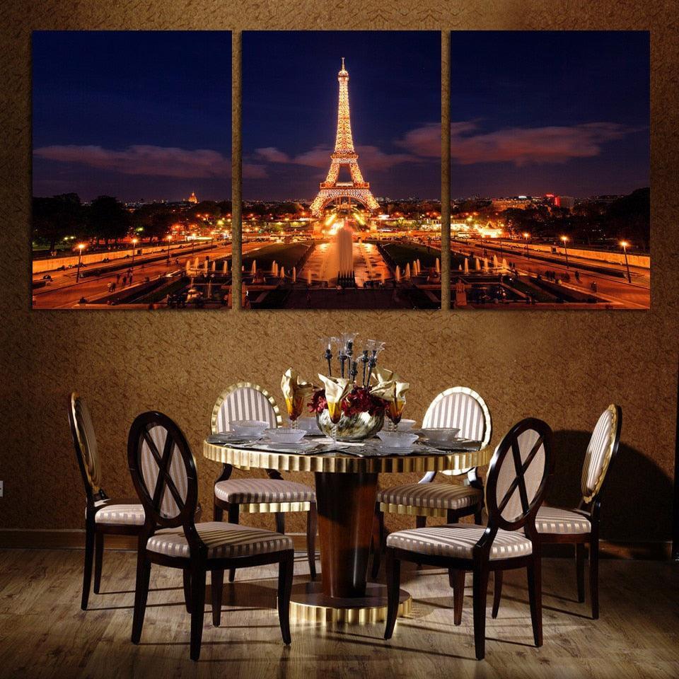 Dazzling Eiffel Tower 3 Piece HD Multi Panel Canvas Wall Art Frame-Original Frame