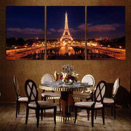 Dazzling Eiffel Tower 3 Piece HD Multi Panel Canvas Wall Art Frame-Original Frame