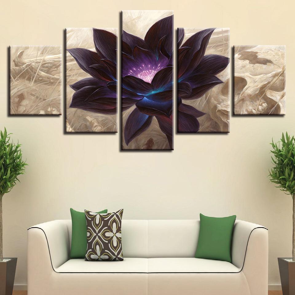 Black Lotus Graphic 5 Piece HD Multi Panel Canvas Wall Art Frame-Original Frame