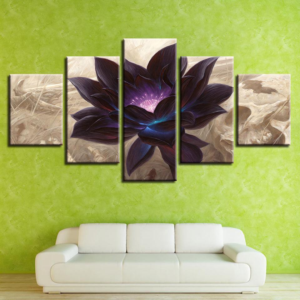 Black Lotus Graphic 5 Piece HD Multi Panel Canvas Wall Art Frame-Original Frame