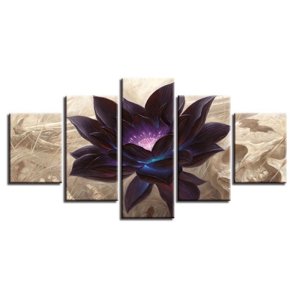 Black Lotus Graphic 5 Piece HD Multi Panel Canvas Wall Art Frame-Original Frame