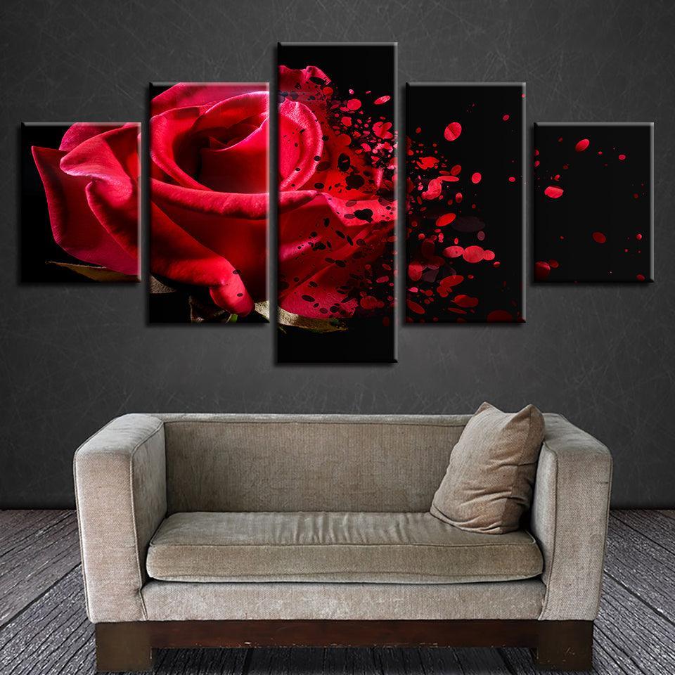 Red Rose Fading 5 Piece HD Multi Panel Canvas Wall Art Frame-Original Frame