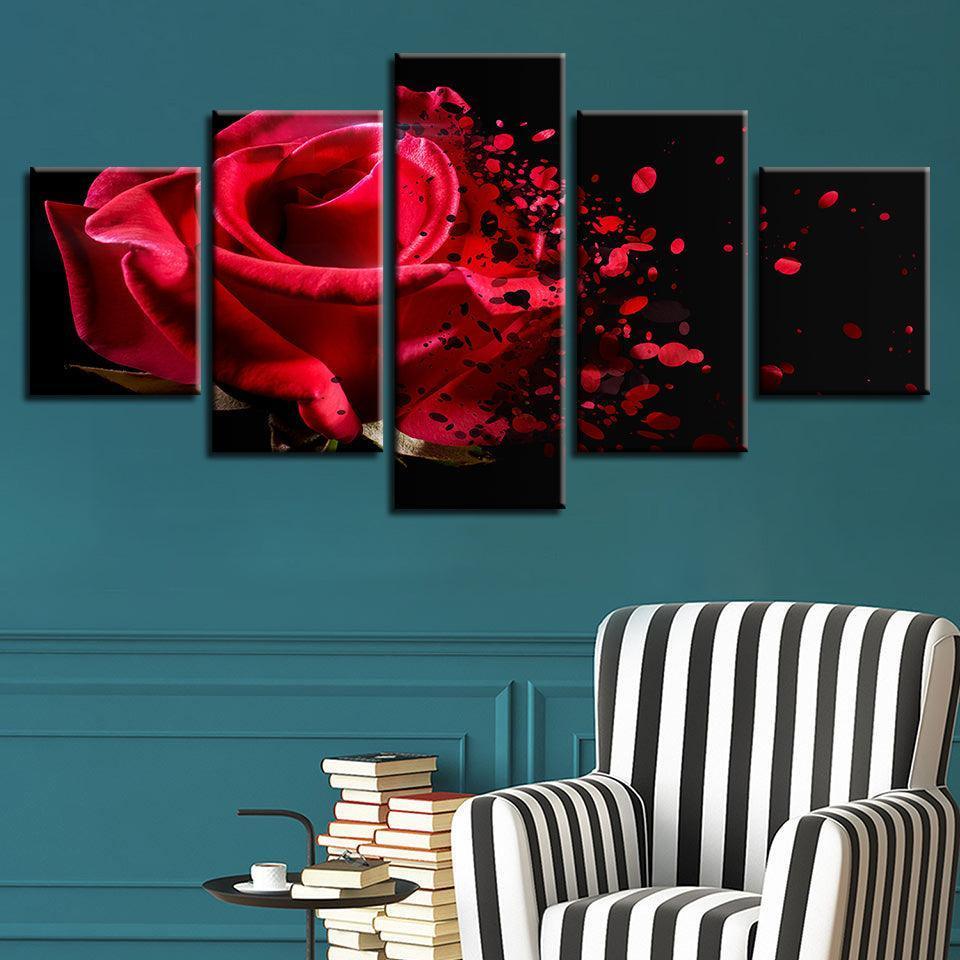 Red Rose Fading 5 Piece HD Multi Panel Canvas Wall Art Frame-Original Frame