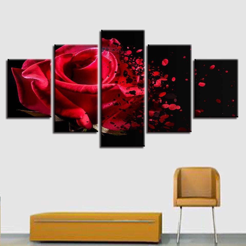Red Rose Fading 5 Piece HD Multi Panel Canvas Wall Art Frame-Original Frame