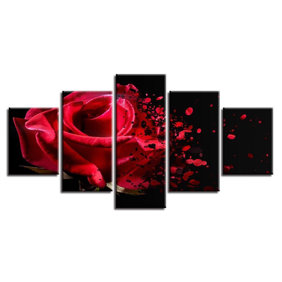 Red Rose Fading 5 Piece HD Multi Panel Canvas Wall Art Frame-Original Frame