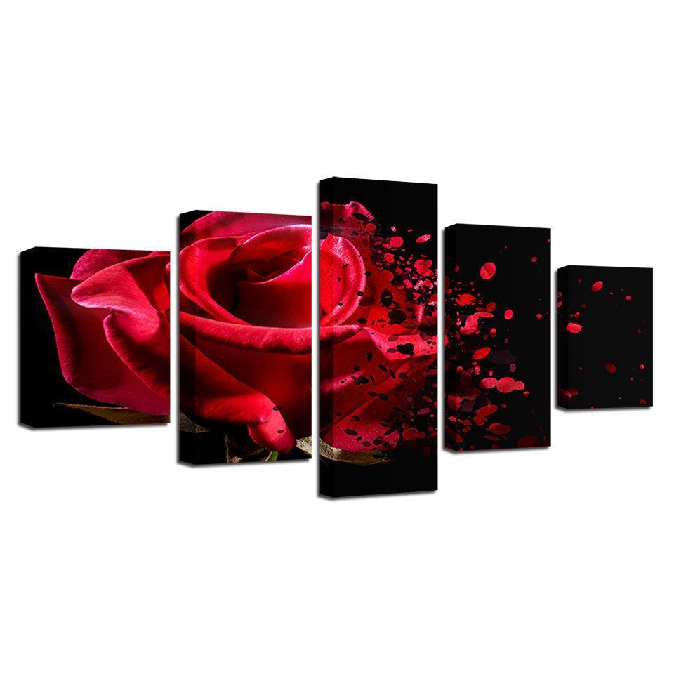 Red Rose Fading 5 Piece HD Multi Panel Canvas Wall Art Frame-Original Frame