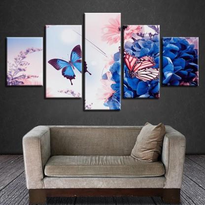 Beautiful Butterfly Flowers 5 Piece HD Multi Panel Canvas Wall Art Frame-Original Frame