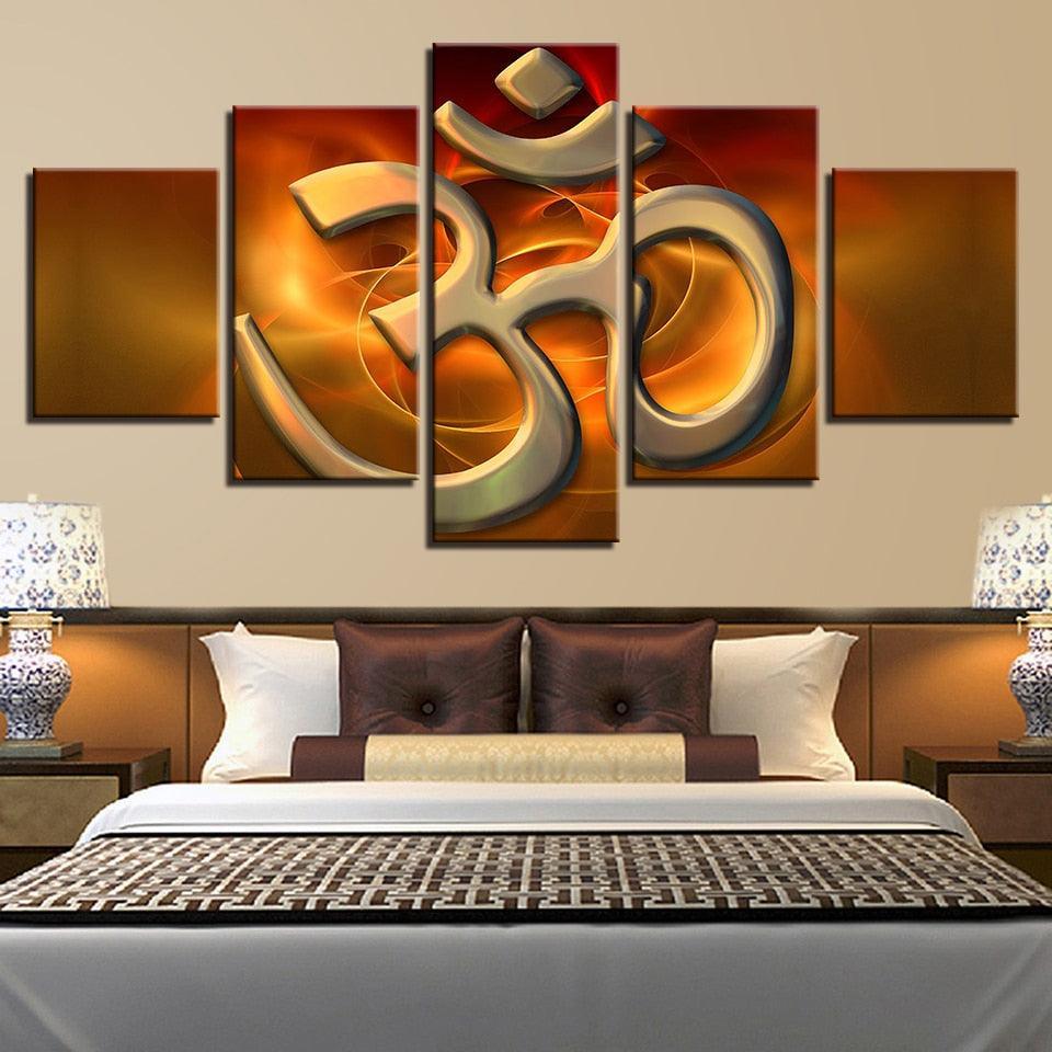 Om Mantra 5 Piece HD Multi Panel Canvas Wall Artwork Frame-Original Frame