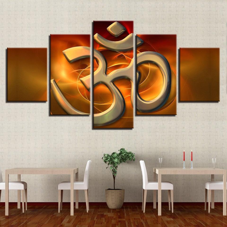 Om Mantra 5 Piece HD Multi Panel Canvas Wall Artwork Frame-Original Frame