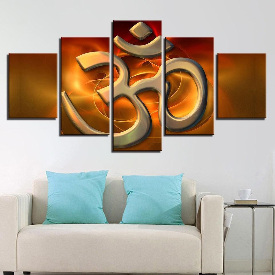 Om Mantra 5 Piece HD Multi Panel Canvas Wall Artwork Frame-Original Frame