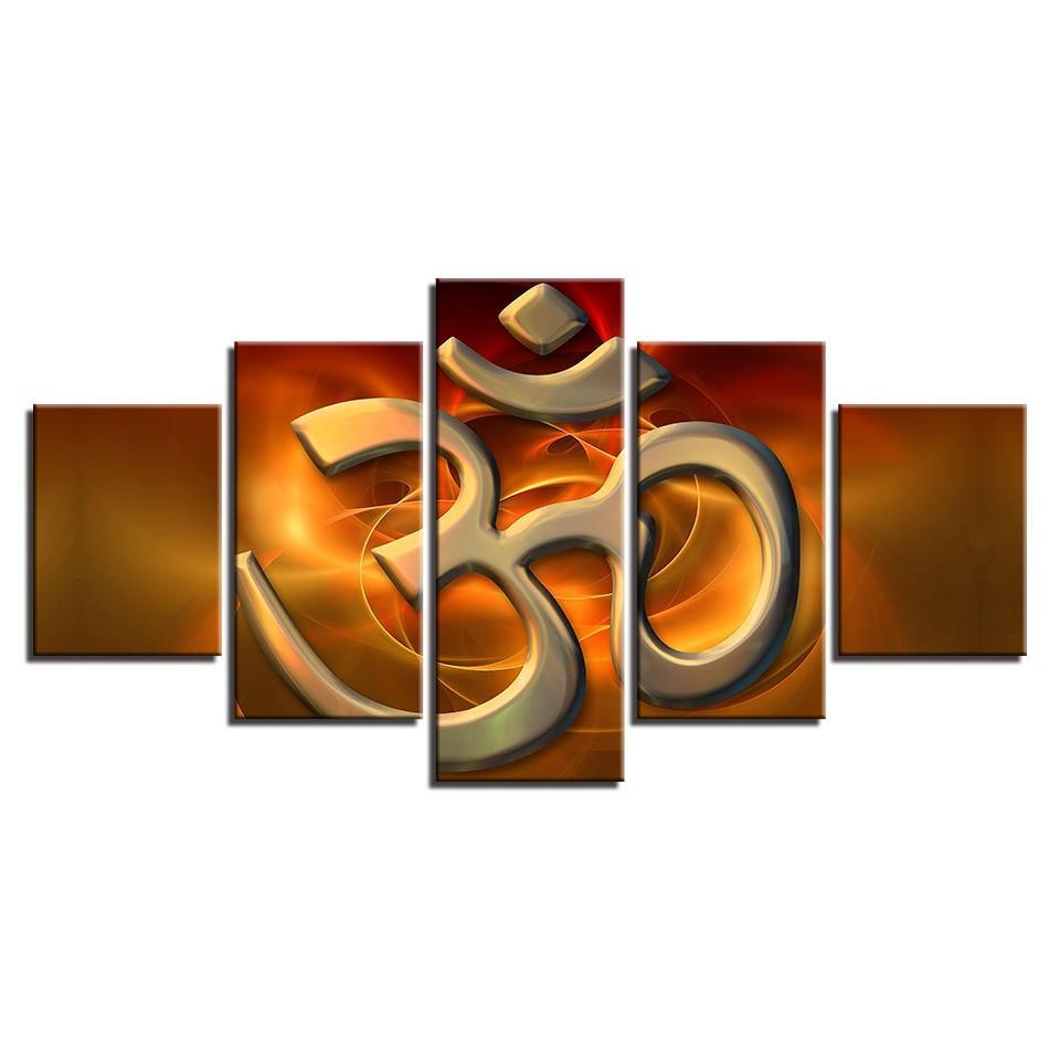 Om Mantra 5 Piece HD Multi Panel Canvas Wall Artwork Frame-Original Frame