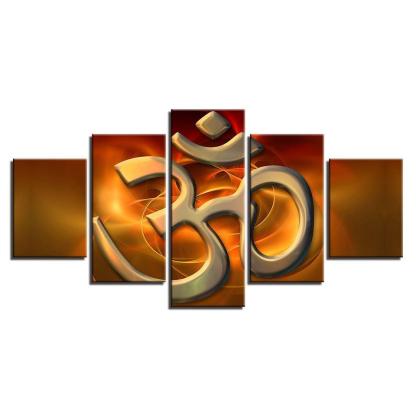 Om Mantra 5 Piece HD Multi Panel Canvas Wall Artwork Frame-Original Frame