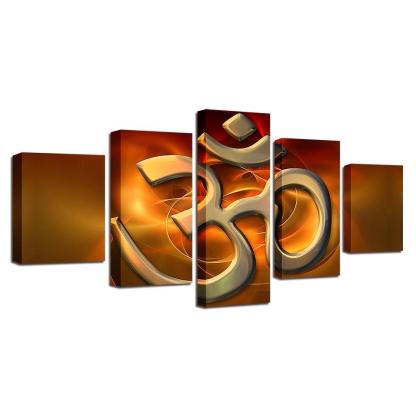 Om Mantra 5 Piece HD Multi Panel Canvas Wall Artwork Frame-Original Frame