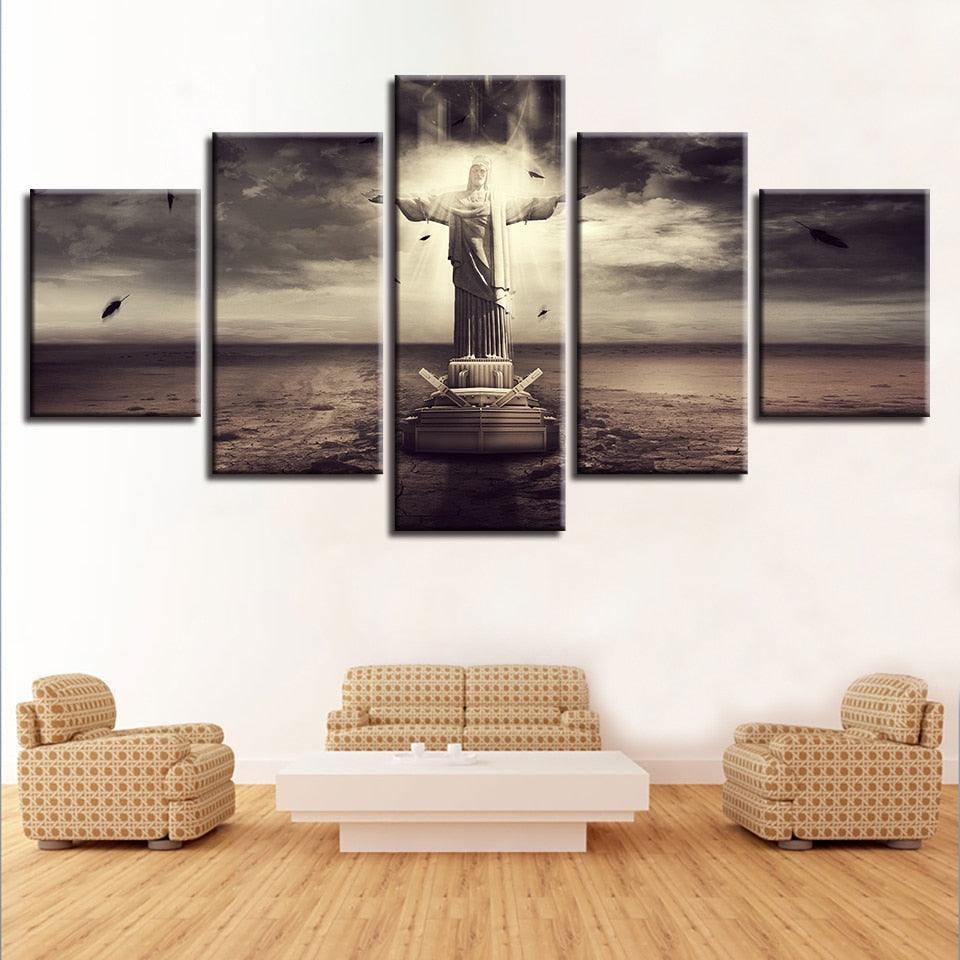 Christ The Redeemer 5 Piece HD Multi Panel Canvas Wall Art Frame-Original Frame