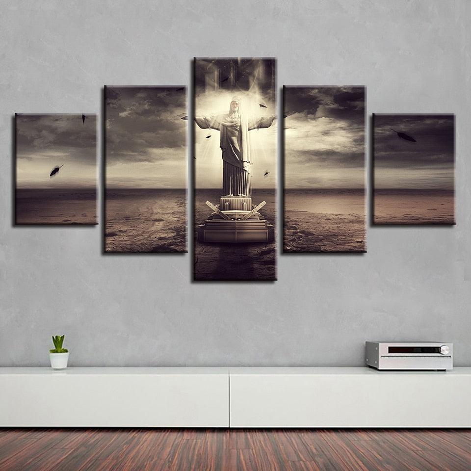 Christ The Redeemer 5 Piece HD Multi Panel Canvas Wall Art Frame-Original Frame