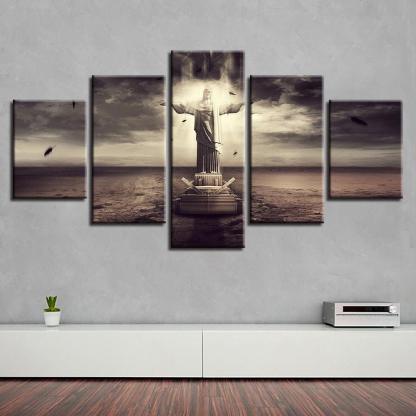 Christ The Redeemer 5 Piece HD Multi Panel Canvas Wall Art Frame-Original Frame