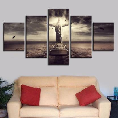 Christ The Redeemer 5 Piece HD Multi Panel Canvas Wall Art Frame-Original Frame