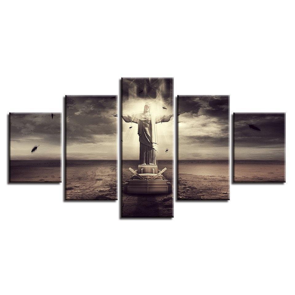 Christ The Redeemer 5 Piece HD Multi Panel Canvas Wall Art Frame-Original Frame