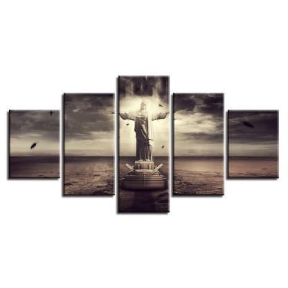 Christ The Redeemer 5 Piece HD Multi Panel Canvas Wall Art Frame-Original Frame