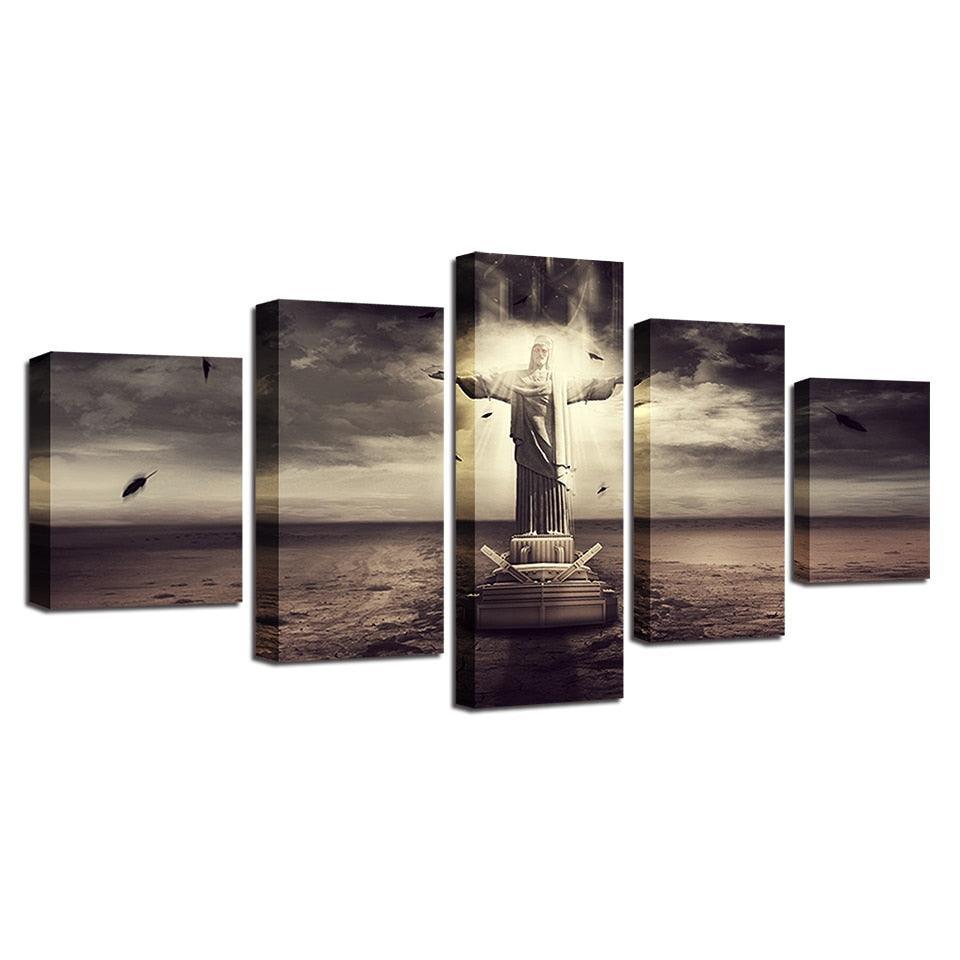 Christ The Redeemer 5 Piece HD Multi Panel Canvas Wall Art Frame-Original Frame