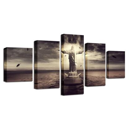Christ The Redeemer 5 Piece HD Multi Panel Canvas Wall Art Frame-Original Frame