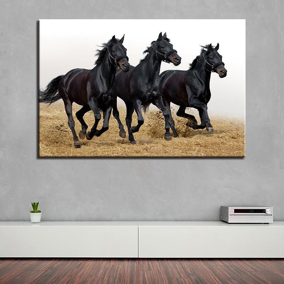 Running Black Horses 1 Piece HD Multi Panel Canvas Wall Art Frame-Original Frame