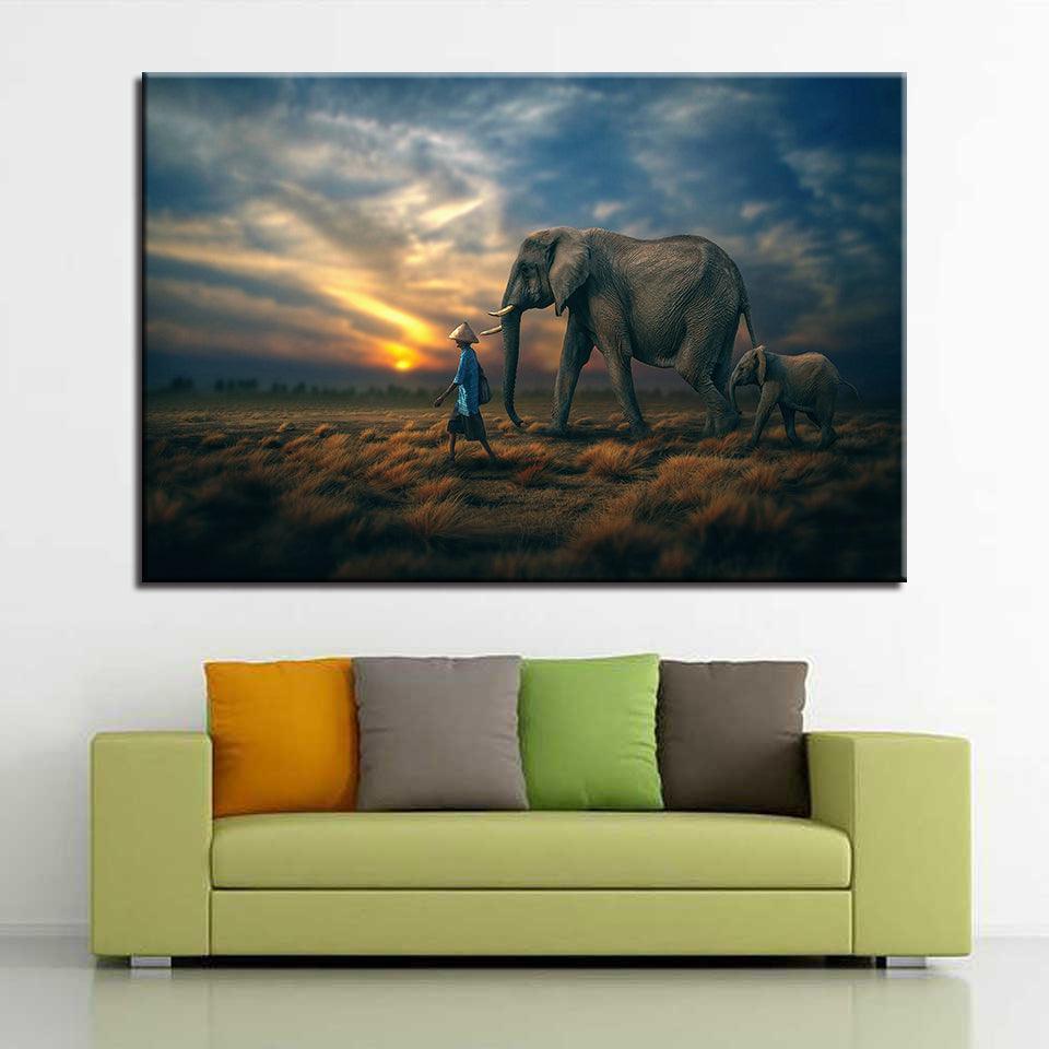 Elephant Family 1 Piece HD Multi Panel Canvas Wall Art Frame-Original Frame