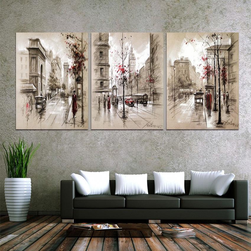Vintage Street Scene Trio Art Prints Frame-Original Frame