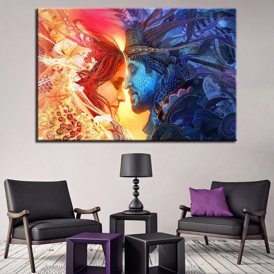Native American Indian Couple 1 Piece HD Multi Panel Canvas Wall Art Frame-Original Frame