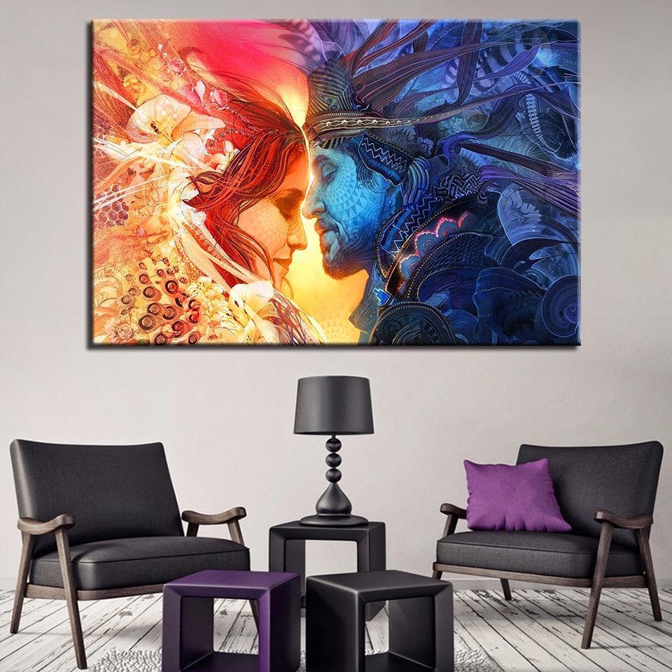 Native American Indian Couple 1 Piece HD Multi Panel Canvas Wall Art Frame-Original Frame