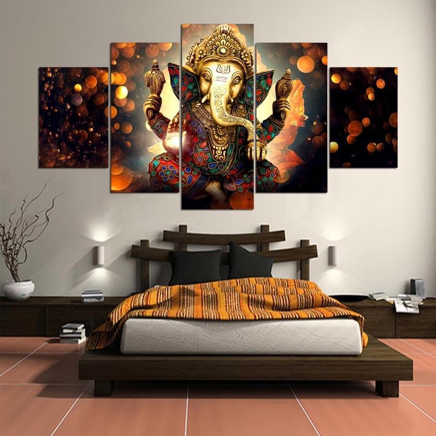 Classical Lord Ganesha 5 Piece HD Multi Panel Canvas Wall Art Frame-Original Frame
