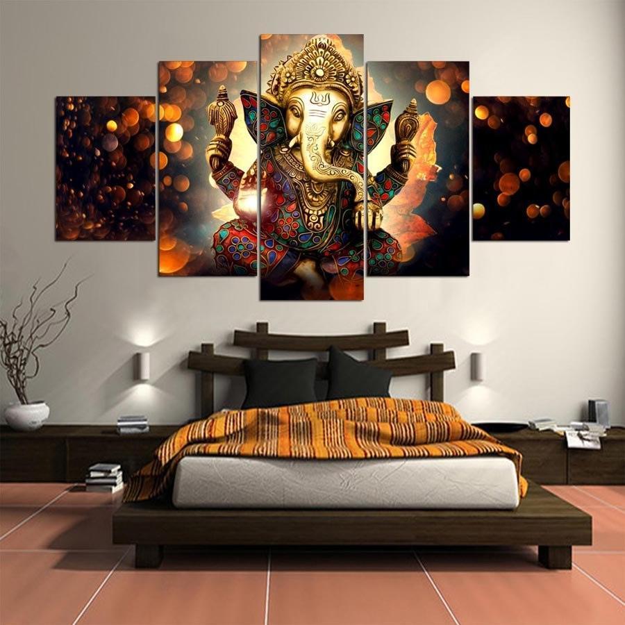 Classical Lord Ganesha 5 Piece HD Multi Panel Canvas Wall Art Frame-Original Frame