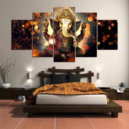 Classical Lord Ganesha 5 Piece HD Multi Panel Canvas Wall Art Frame-Original Frame