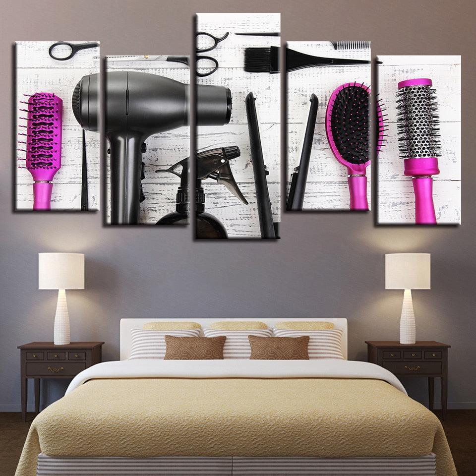 Hair Dressing Tools 5 Piece HD Multi Panel Canvas Wall Art Frame-Original Frame