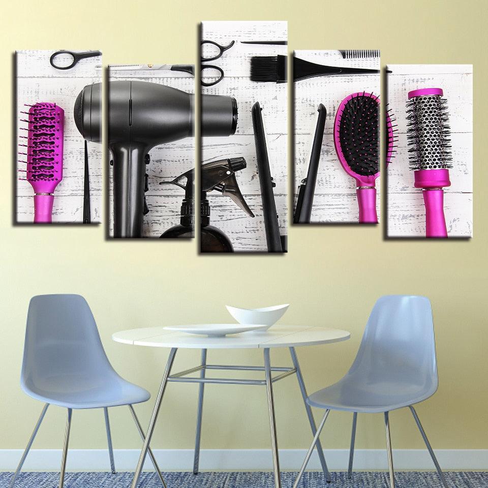 Hair Dressing Tools 5 Piece HD Multi Panel Canvas Wall Art Frame-Original Frame